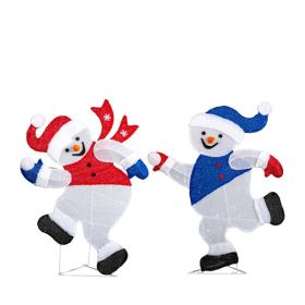 Set of 2 Lighted Running Snowman Christmas Decorations
