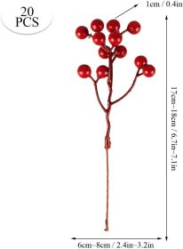 20 Pack 7 Inch Artificial Red Berry Picks for Christmas Tree Burgundy Red Berries Stems Holly Berry Branches Ornaments Wreath Crafts Wedding Holiday S
