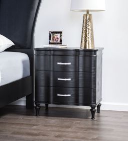 Glam Stylish Modern Black 1pc Nightstand Solidwood Turned Wood Leg Curved Front Panels Bedroom Furniture Bedside