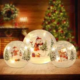 Christmas Decorations Indoor,Set of 3 Snowman Crackle Glass Ball with LED Lights Home Decor