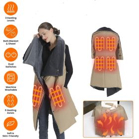 USB Heated Blanket Electric Heated Poncho Shawl Wrap Throw with Zipper Arm Holes Pocket 3 Heating Levels 6 Zones Dual Switch 5V/2A Machine Washable fo
