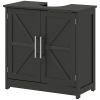 HOMCOM Farmhouse Pedestal Sink Storage Cabinet, Bathroom Sink Cabinet with 2 Barn Doors and Adjustable Shelf, Distressed Black