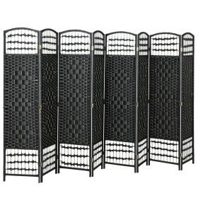 HOMCOM 8 Panel Folding Room Divider Portable Privacy Screen Wave Fiber Room Partition for Home Office Black