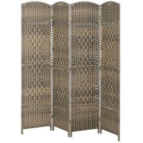 HOMCOM Folding Room Divider Screen 4 Panel 6' Tall Privacy Screen Freestanding Wood Partition for Home Office, Dark Rustic Oak