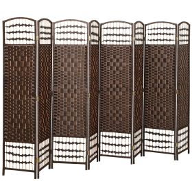 HOMCOM 8 Panel Folding Room Divider Portable Privacy Screen Wave Fiber Room Partition for Home Office Brown