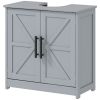 HOMCOM Farmhouse Pedestal Sink Storage Cabinet, Bathroom Sink Cabinet with 2 Barn Doors and Adjustable Shelf, Dark Gray