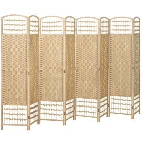 HOMCOM 8 Panel Folding Room Divider Portable Privacy Screen Wave Fiber Room Partition for Home Office Natural