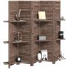HOMCOM 5 Panel 67" Tall Wood Privacy Screen Room Divider with 3 Shelves and Folding Storage for Bedroom, Walnut