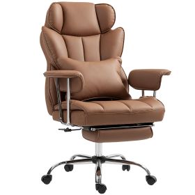 400LBS Massage Office Chair, Executive Office Chair with 6-Point Vibration, Footrest and Lumbar Support, Brown