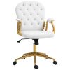Velvet Office Desk Chair Button Tufted Vanity Chair with Swivel Wheels, Adjustable Height and Tilt Function, Cream White