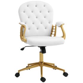 Velvet Office Desk Chair Button Tufted Vanity Chair with Swivel Wheels, Adjustable Height and Tilt Function, Cream White