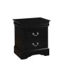 Black Finish Traditional Bedroom Wooden Nightstand 1pc Louis Philippe Style Furniture Two Drawers Storage