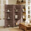 HOMCOM 5 Panel 67" Tall Wood Privacy Screen Room Divider with 3 Shelves and Folding Storage for Bedroom, Walnut