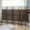 HOMCOM 8 Panel Folding Room Divider Portable Privacy Screen Wave Fiber Room Partition for Home Office Brown