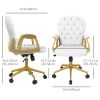 Velvet Office Desk Chair Button Tufted Vanity Chair with Swivel Wheels, Adjustable Height and Tilt Function, Cream White