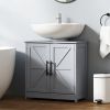 HOMCOM Farmhouse Pedestal Sink Storage Cabinet, Bathroom Sink Cabinet with 2 Barn Doors and Adjustable Shelf, Dark Gray