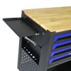 4 DRAWERS MULTIFUNCTIONAL TOOL CART WITH WHEELS AND WOODEN TOP-BLUE