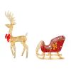 74*20*120cm 30.00V 3.60W Golden Elk Deer Sled Iron Frame Cotton Thread Green Onion Powder Courtyard Elk Decoration