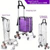 Portable, stair climbing cart, for groceries and handcarts 2 in 1, lightweight small utility vehicle with waterproof lining, elastic rope for luggage