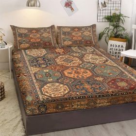 3pcs Retro Bohemian Geometric Style Minimalist Comfort Series Bed Fitted Sheet And Two Pillowcases Bedding For All Seasons Use