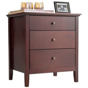 Nightstand Beside End Side Table Organizer with 3 Drawers (Color: Brown)