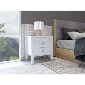 Breeze Four-Legged Modern Bedroom Nightstand, with Two Drawers, Black (Color: White)