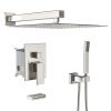 12-Inch 3-Spray Shower System With Square Wall Mounted Adjustable Shower Head And Handheld Shower With Hose