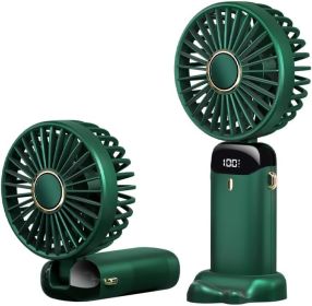 Portable Handheld Fan Battery Operated with Base, 8 Hours, Digital Display, 5 Speeds, 90Â° Ajustable, Rechargeable Mini Fan for Outdoor Indoor (Color: 4000m green)
