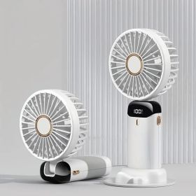 Portable Handheld Fan Battery Operated with Base, 8 Hours, Digital Display, 5 Speeds, 90Â° Ajustable, Rechargeable Mini Fan for Outdoor Indoor (Color: 4000m white)