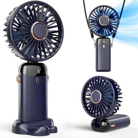 Portable Handheld Fan Battery Operated with Base, 8 Hours, Digital Display, 5 Speeds, 90Â° Ajustable, Rechargeable Mini Fan for Outdoor Indoor (Color: 4000m navy)