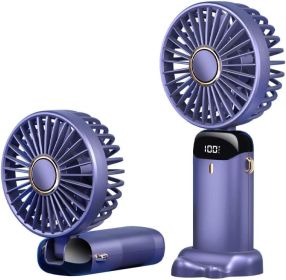 Portable Handheld Fan Battery Operated with Base, 8 Hours, Digital Display, 5 Speeds, 90Â° Ajustable, Rechargeable Mini Fan for Outdoor Indoor (Color: 4000m Blue)