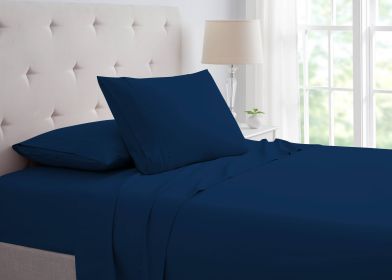 Bamboo 4 Piece Luxury 3 Line Embroidered Sheet Set (Color: Navy, size: Twin XL)