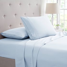 Bamboo 4 Piece Luxury 3 Line Embroidered Sheet Set (Color: Aqua, size: Twin XL)