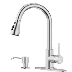 Kitchen Faucets with Soap Dispenser, Solid Stainless Steel Kitchen Faucet with Pull Down Sprayer 3 Modes, Modern Kitchen Sink Faucets with Sprayer (Color: Brushed Nickel)