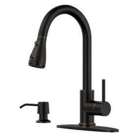 Kitchen Faucets with Soap Dispenser, Solid Stainless Steel Kitchen Faucet with Pull Down Sprayer 3 Modes, Modern Kitchen Sink Faucets with Sprayer (Color: Oil Rubbed Bronze)